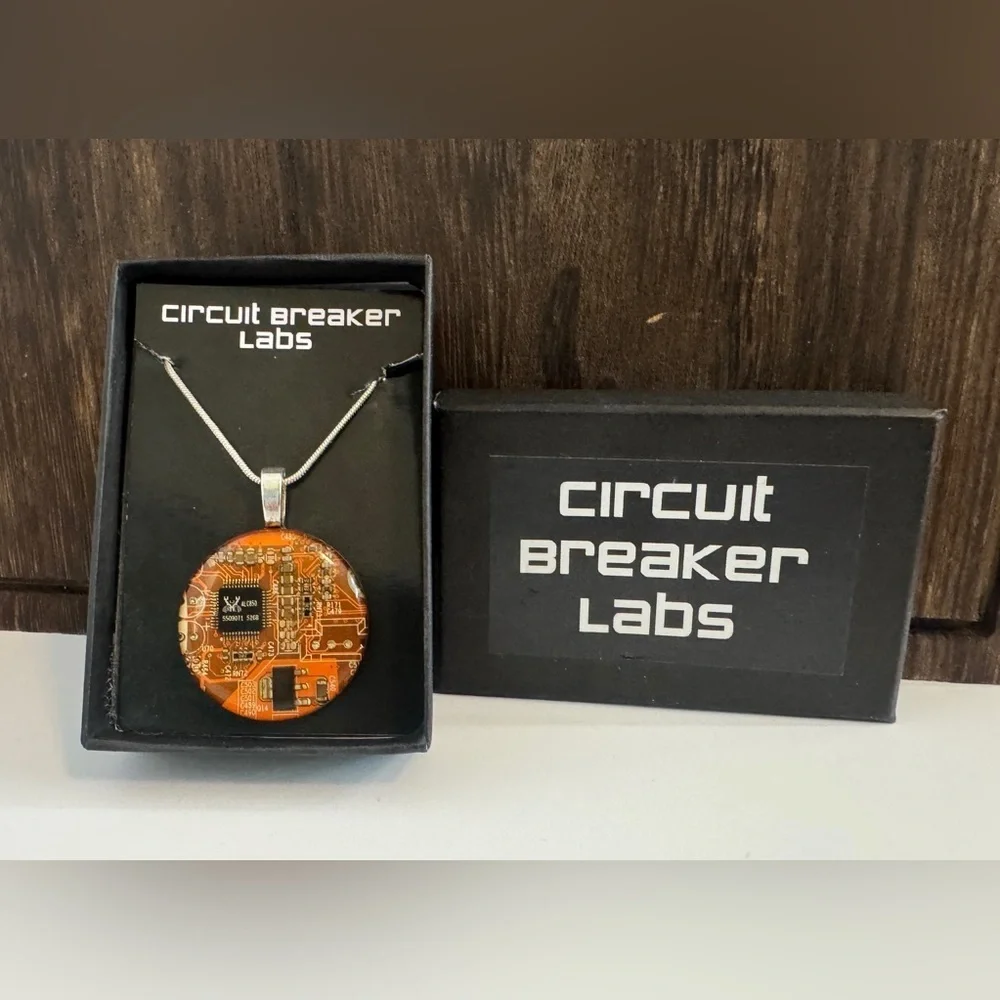 Orange Circuit Board Pendant Necklace
